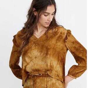 Madewell Tie-Dye Ruffle Shoulder Egyptian Gold Balloon Sleeve Blouse Women Sz M